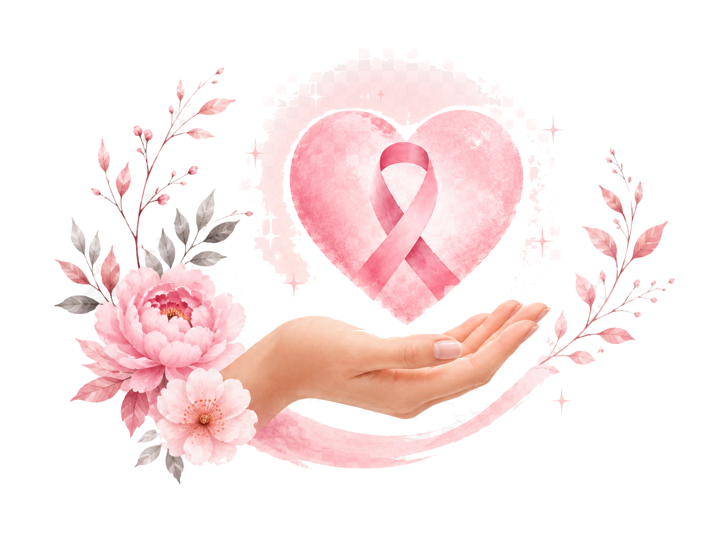 Main tenant un cœur avec un ruban rose symbolisant le soutien et la prévention