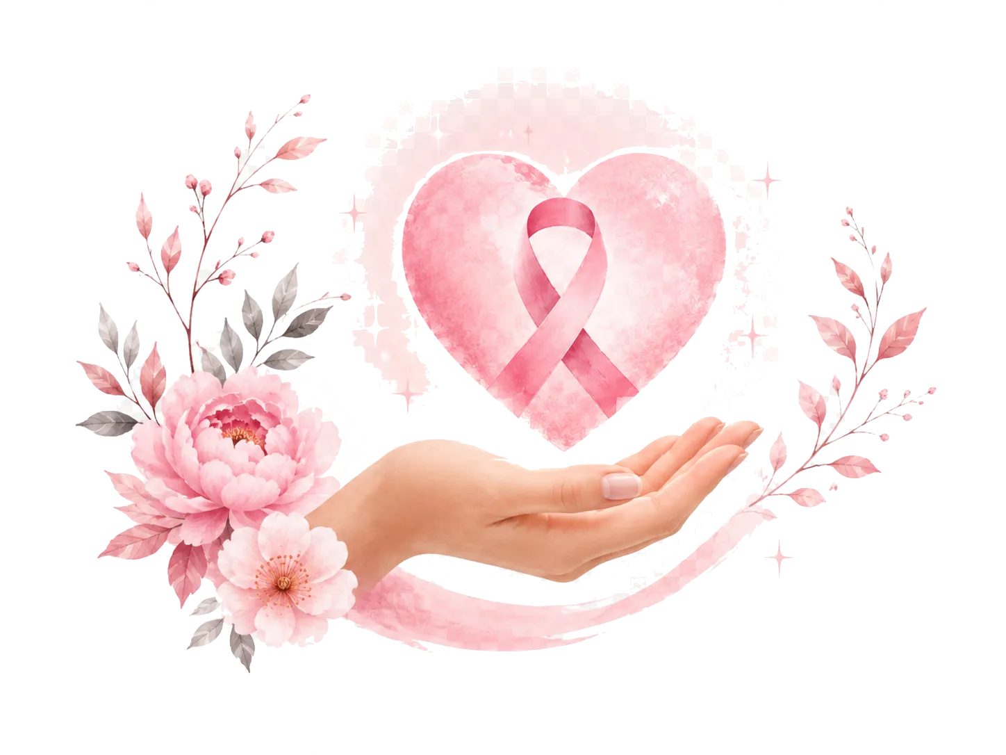 Main tenant un cœur avec un ruban rose symbolisant le soutien et la prévention