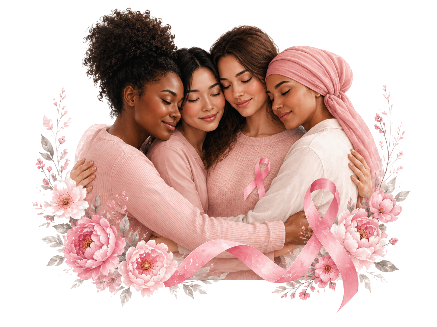 Illustration de plusieurs femmes réunies en signe de soutien pour Octobre Rose
