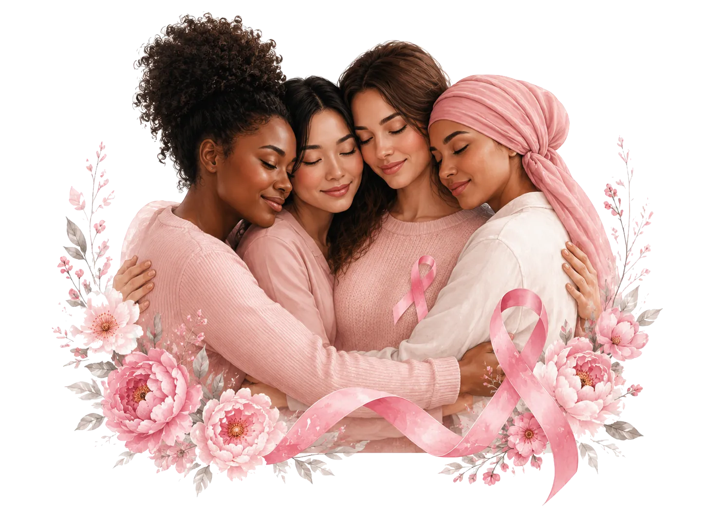 Illustration de plusieurs femmes réunies en signe de soutien pour Octobre Rose